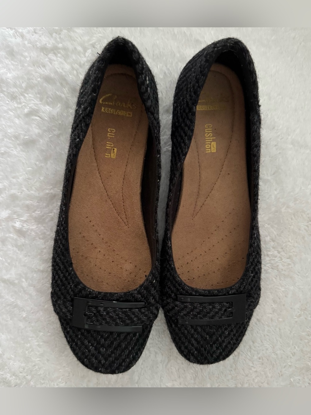 Clarks Cushion Soft black/gray herringbone tweed textile flats size 7.5M womens - Picture 7 of 12